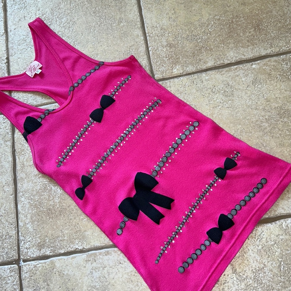 Vintage Barbie Pink Y2K cotton bling tank top by exclusive brand Yvette Mandell